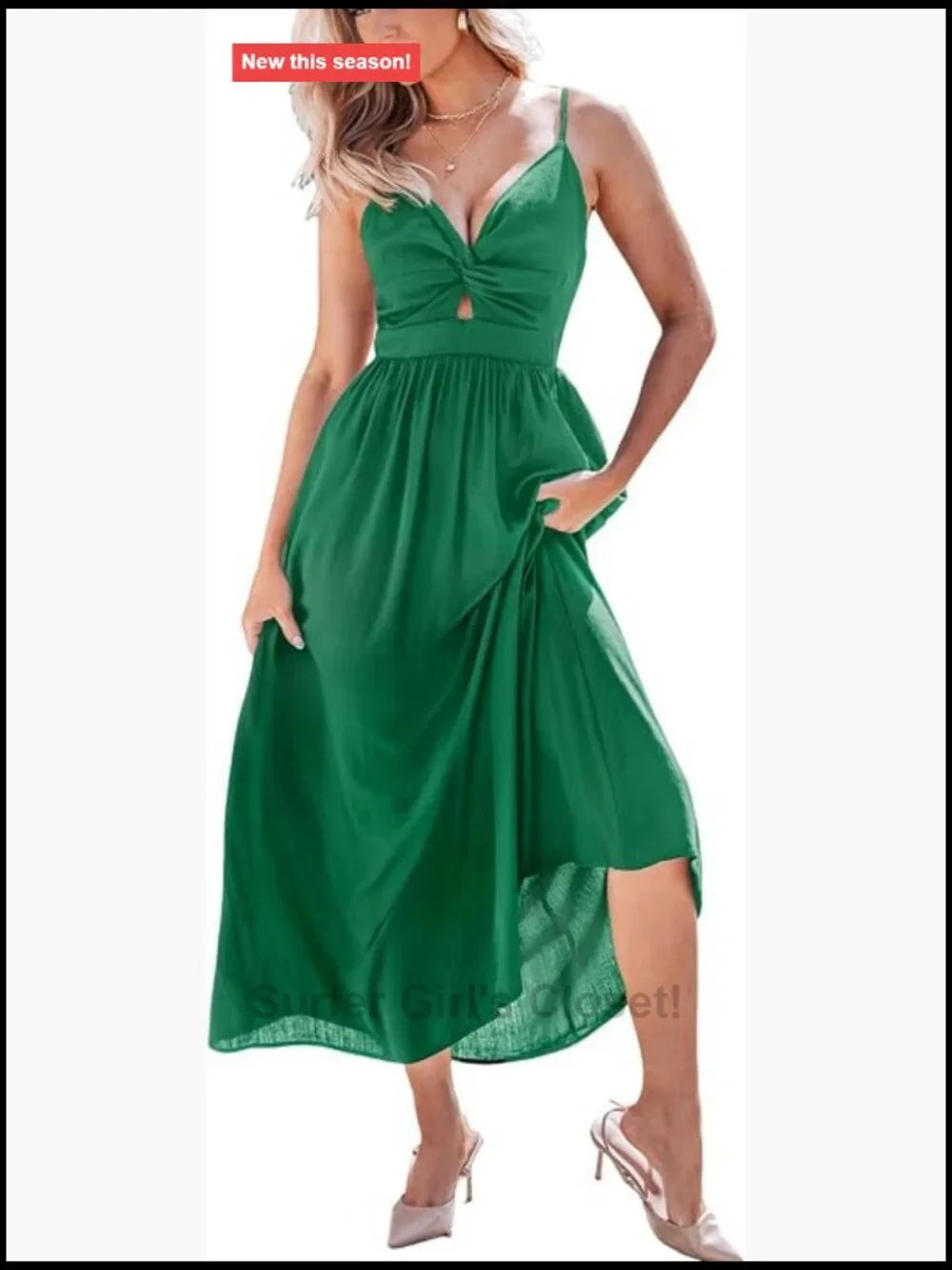 Sleeveless Spaghetti Strap Maxi Dress Pleated Cutout Adjustable Tie Back Rayon